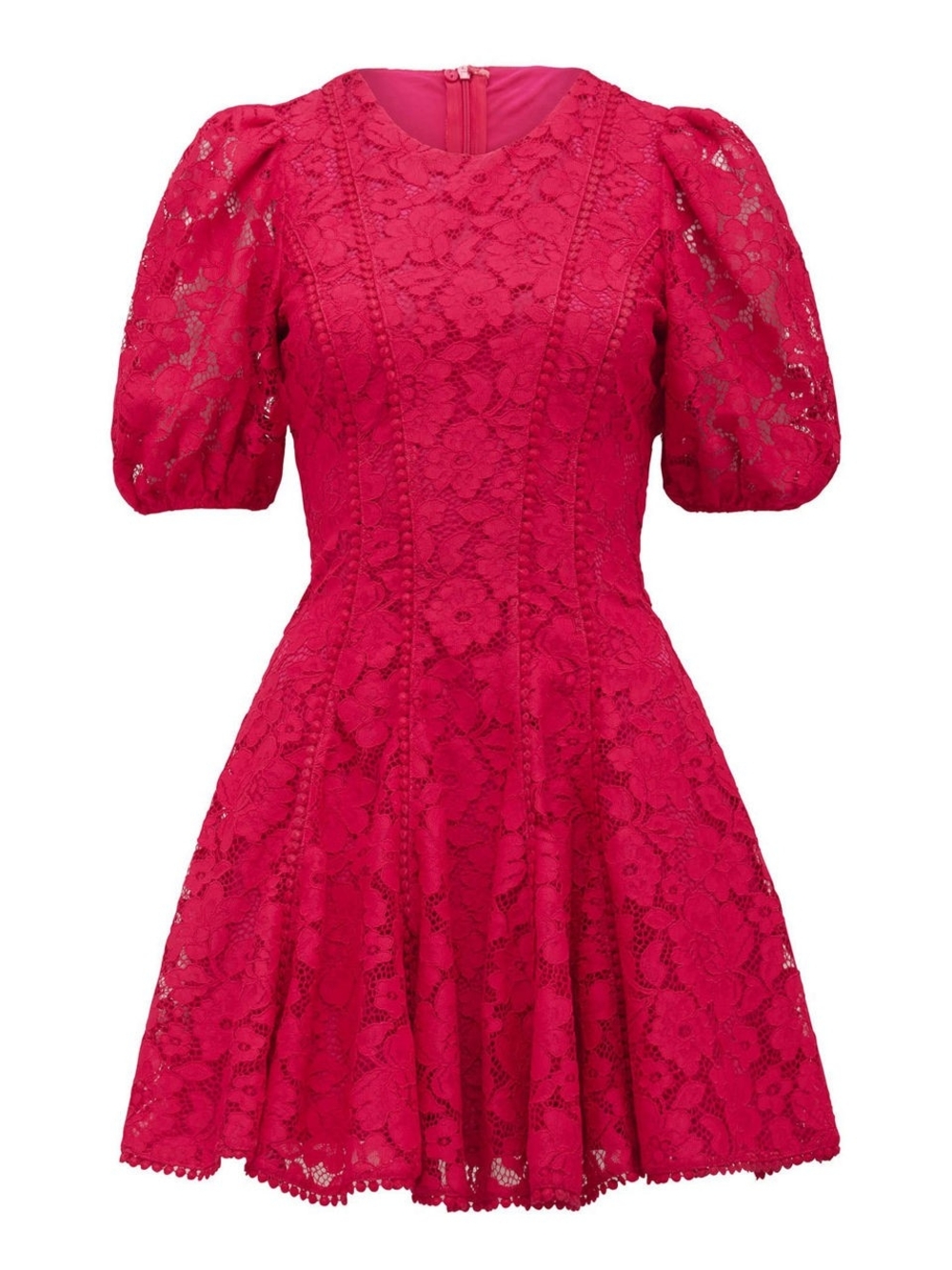 Ever New Milly Lace Trim Mini Dress Bright Rose Pink Puff Sleeve - Picture 2 of 12